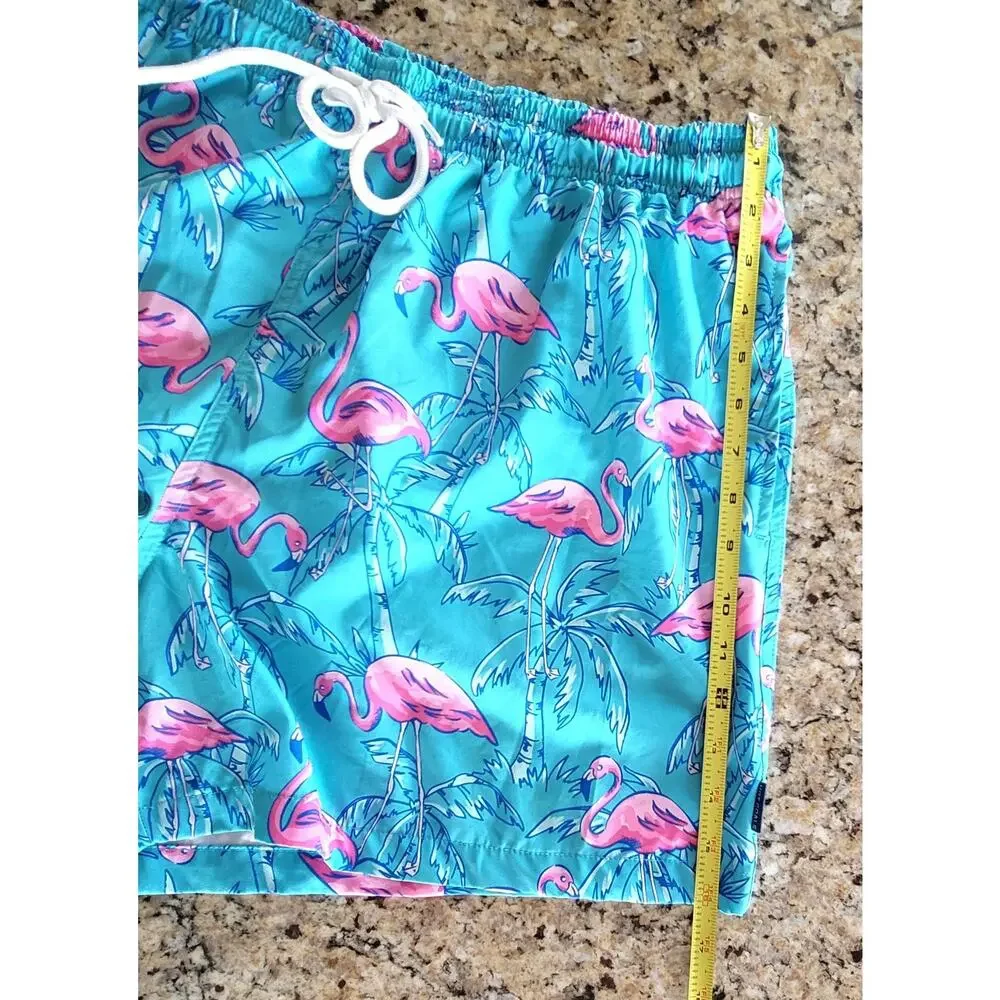 Hot Coals Mens Lined Board Shorts or Swim Trunks Tropical Teal Flamingos Sz: XL